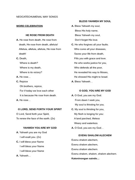 neocatechumenal way songs|neocatechumenal way songbook pdf.